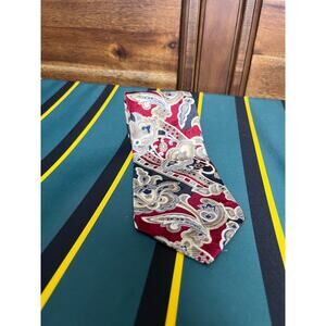 Vintage Oscar De La Renta Red Blue Beige Paisley Silk Neck Tie Made USA